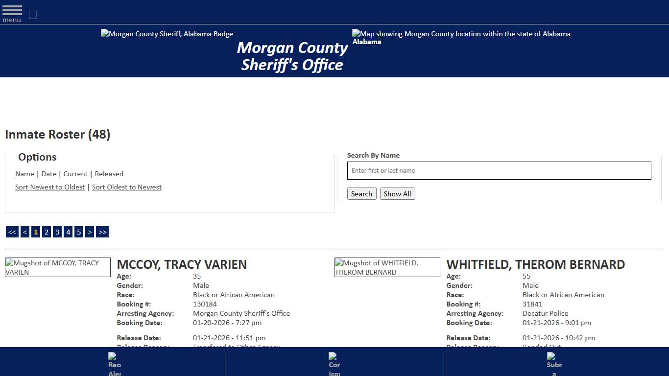 Inmate Roster - Released Inmates Booking Date Descending - Morgan County Sheriff, Alabama